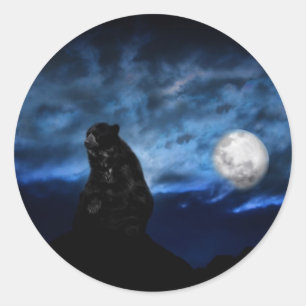 Sticker Rond Ours noir au clair de lune