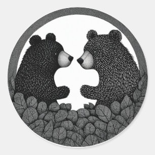 Sticker Rond 🐻 Ours noirs Nature sauvage Calme Forêt Extérieur