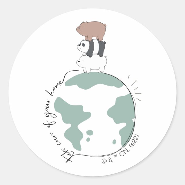 Sticker Rond Ours nus - Prenez soin de votre maison (Devant)
