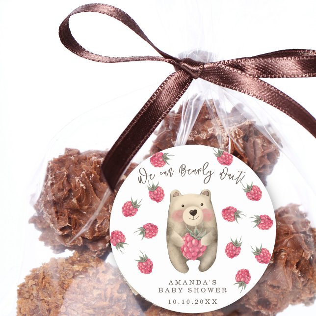 Sticker Rond Ours - on peut attendre baby shower (Créateur téléchargé)