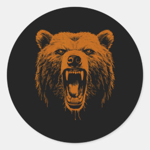 Sticker Rond Ours orange en colère Ours grizzly randonnée campi