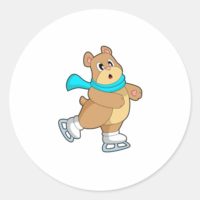 Sticker Rond Ours Patinage sur glace Patins sur glace (Devant)