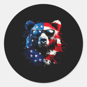 Sticker Rond Ours patriote Drapeau américain Ours grizzly 4 jui