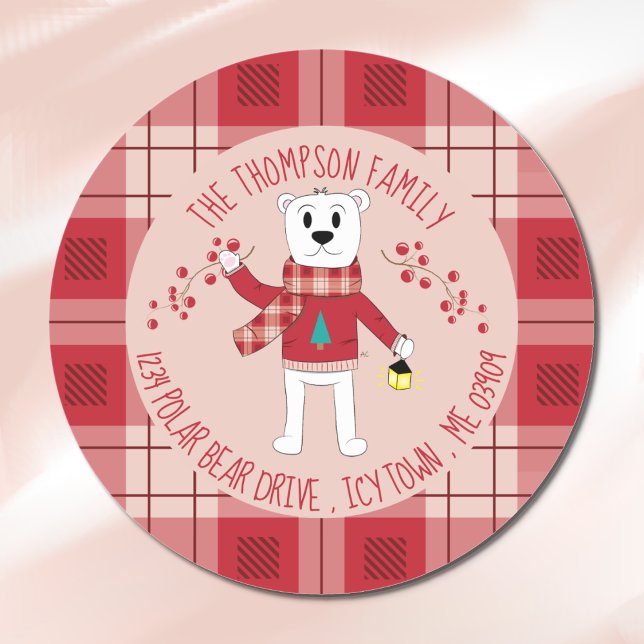 Sticker Rond Ours polaire avec enveloppes de Noël (Créateur téléchargé)