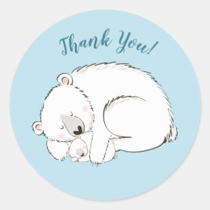 Sticker Rond Ours polaire Baby shower Hiver bleu garçon
