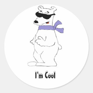 Sticker Rond Ours Polaire Caricaturé En Écharpe Et Tons