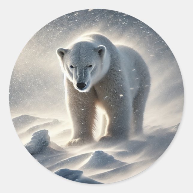 Sticker Rond Ours polaire de l'Alaska tempête de neige (Devant)