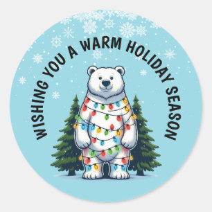 Sticker Rond Ours polaire de Noël
