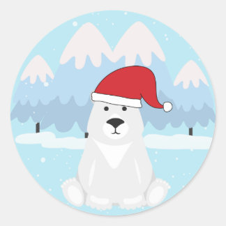 Sticker Rond Ours polaire de Noël