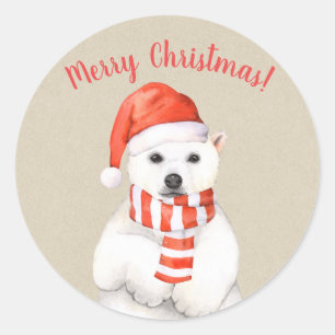 Sticker Rond Ours Polaire de Noël Hiver Pays Fête Personnalisé