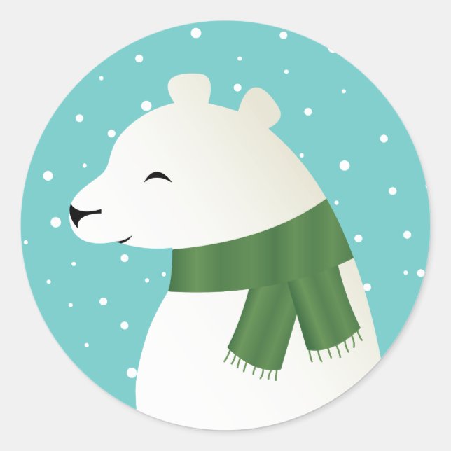 Sticker Rond Ours polaire d'hiver souriant (Devant)