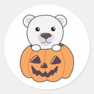 Sticker Rond Ours Polaire En Citrouille Ours Polaires Doux Happ