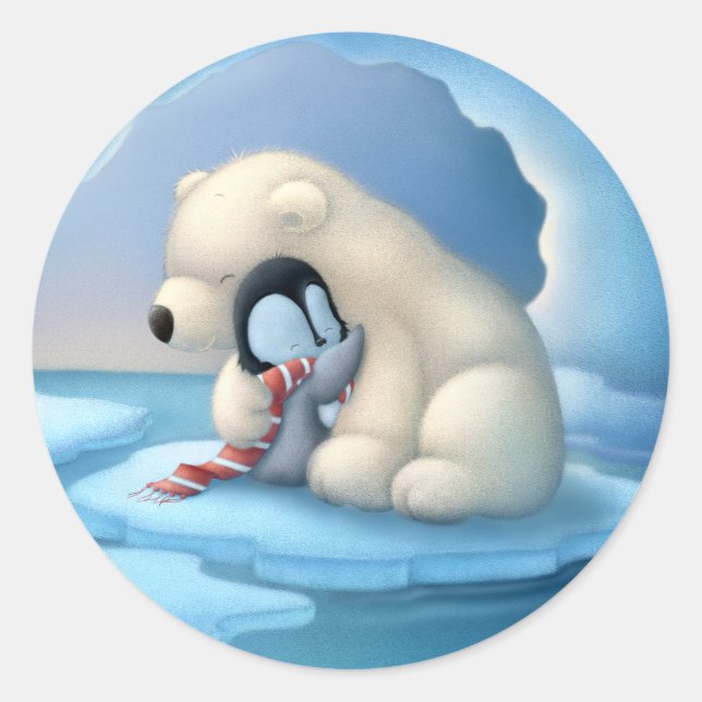 Sticker Rond Ours polaire et pingouin (Devant)