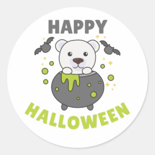 Sticker Rond Ours polaire Halloween Halloween Chaudron Chaudron