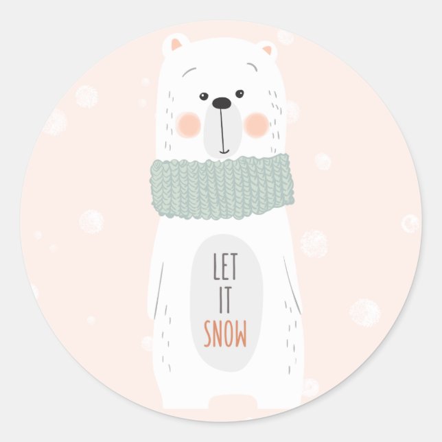 Sticker Rond Ours polaire - Laisser neiger - Baguette de Noël (Devant)