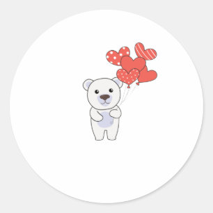 Sticker Rond Ours Polaire Mignons Animaux Avec Coeurs Ballons À