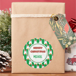 Sticker Rond Ours polaire Noël chapeau de Noël Personnaliser