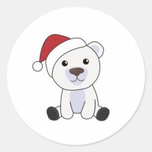 Sticker Rond Ours polaire Noël Neige hiver Animaux Polaires