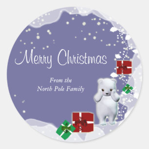 Sticker Rond Ours polaire noël saluant élégant