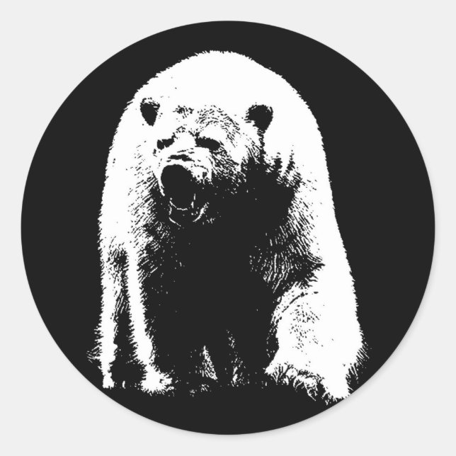 Sticker Rond Ours polaire noir et blanc Pop Art (Devant)