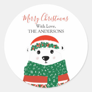 Sticker Rond Ours polaire Nom de famille Noël