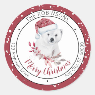Sticker Rond Ours polaire Santa Hat Joyeux Noël Famille