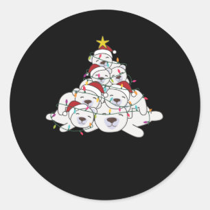 Sticker Rond Ours polaire sapin de Noël animal drôle Noël