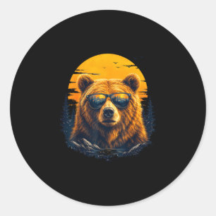 Sticker Rond Ours randonnant avec lunettes de soleil art de mon