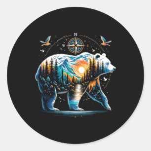 Sticker Rond Ours Randonnée Ours Grizzly Camping Campeur