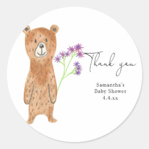 Sticker Rond Ours remercie bébé shower