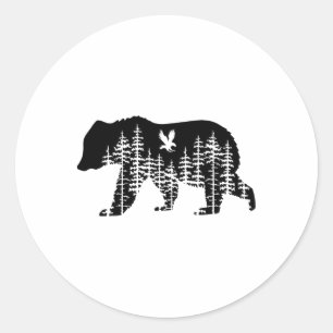 Sticker Rond Ours Rétro Forêt Arbres Extérieur Faune Camping