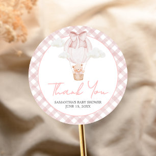 Sticker Rond Ours rose attend avec impatience la Baby Shower