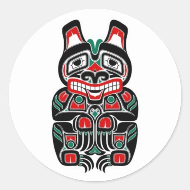 Sticker Rond Ours rouge et vert d'esprit de Haida (Devant)