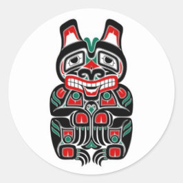 Sticker Rond Ours rouge et vert d'esprit de Haida