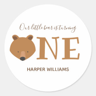Sticker Rond Ours Turner un animal mignon premier anniversaire