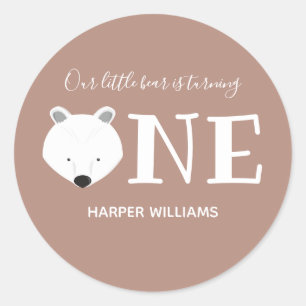 Sticker Rond Ours Turner un animal mignon premier anniversaire