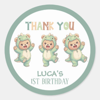 Sticker Rond Ourson dinosaure de remerciement mignon pour anniv