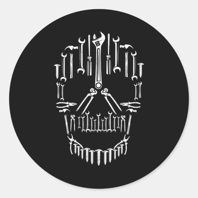 Sticker Rond Outil d'artisanat Wrench and Hammer Tools Skull Me (Devant)