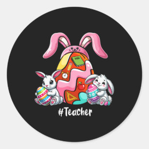 Sticker Rond Outil de travail enseignant Bunnies de Pâques Chas