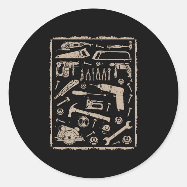 Sticker Rond Outils avec cadre vintage (Devant)