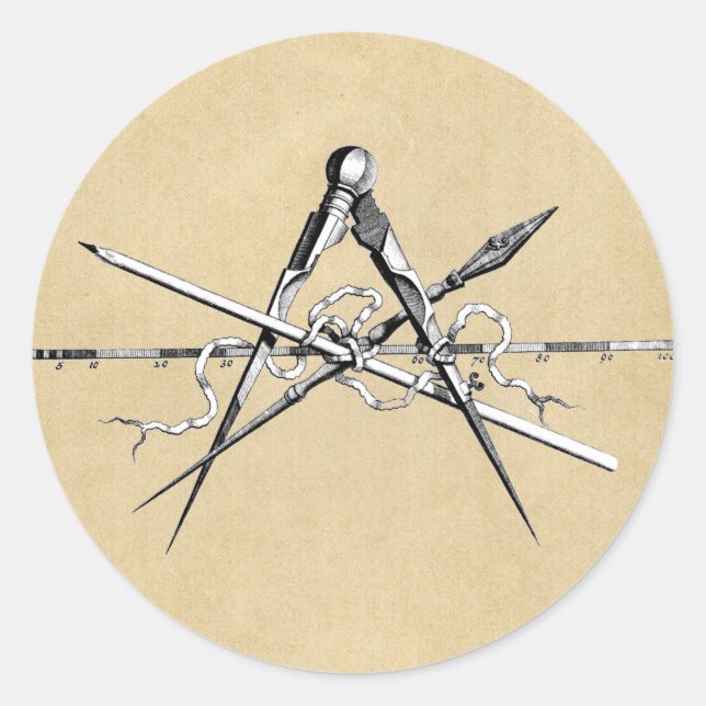 Sticker Rond Outils de rédaction d'architecture classique (Devant)