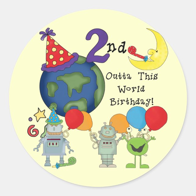 Sticker Rond Outta This World 2nd Birthday Tshirts (Devant)