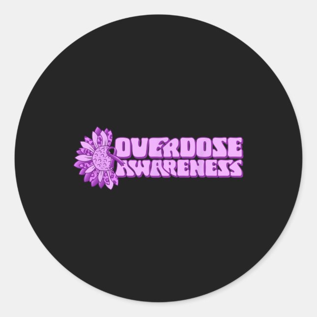 Sticker Rond Overdose Awareness Purple Ribbon Drug Addiction 32 (Devant)