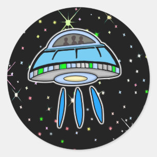 Sticker Rond OVNI bleu avec nuit étoilée Espace extra-atmosphér