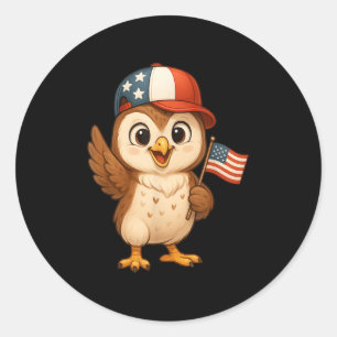 Sticker Rond Owl Bird Usa Drapeau 4 juillet Jour de l'Indépenda