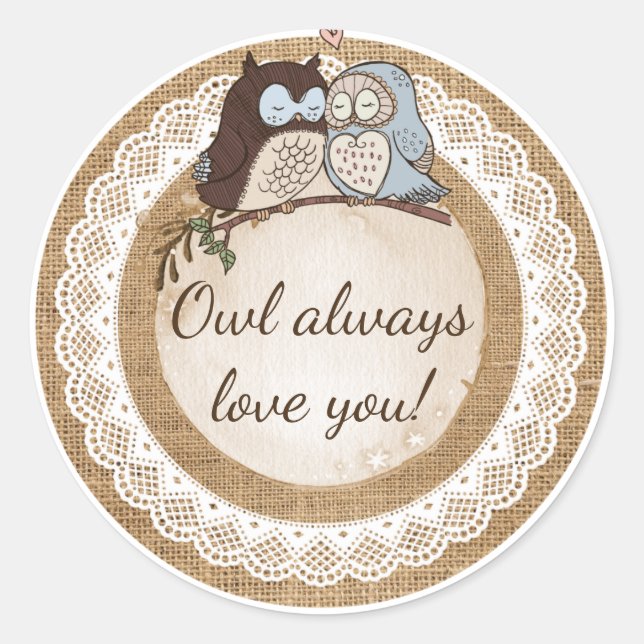 Sticker Rond Owl toujours vous aimer Mariage Décontracté (Devant)