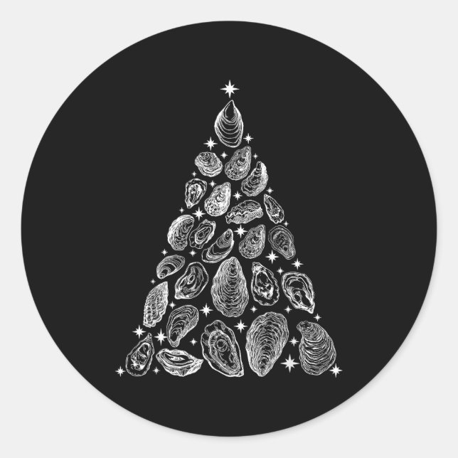 Sticker Rond Oyster Christmas Tree Seafood Shellfish Holiday Be (Devant)