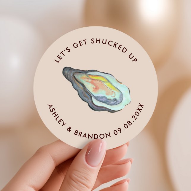 Sticker Rond Oyster Let's Get Shucked Up Coastal Wedding  (Créateur téléchargé)