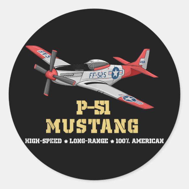 Sticker Rond P-51 Mustang Bombe De Combat De La Seconde Guerre  (Devant)