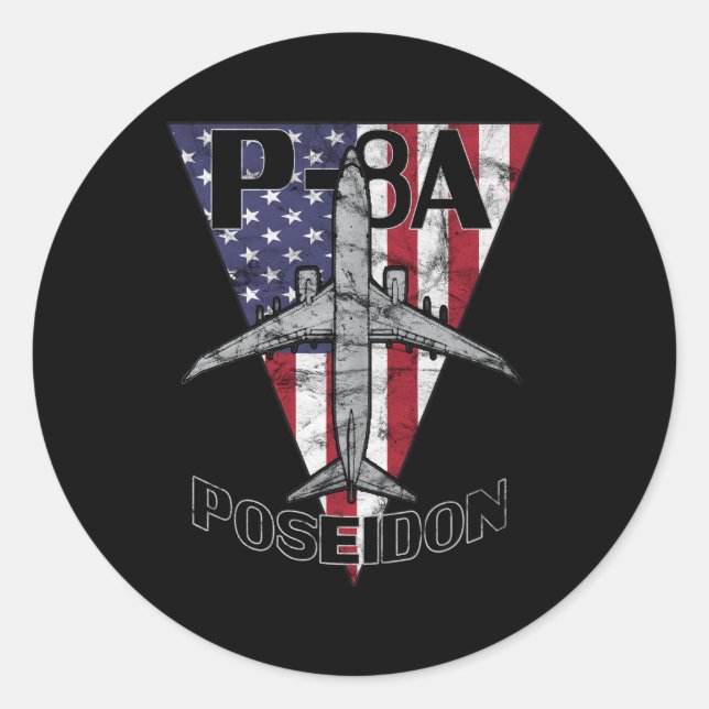Sticker Rond P-8 Poséidon Avion Militaire Patriotique (Devant)